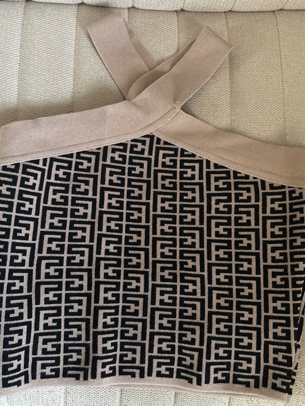 VICI Geometric Knit Halter Top in Black and Beige